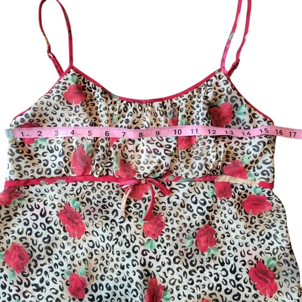Animal Print Red Roses Semi Sheer Slip Dress